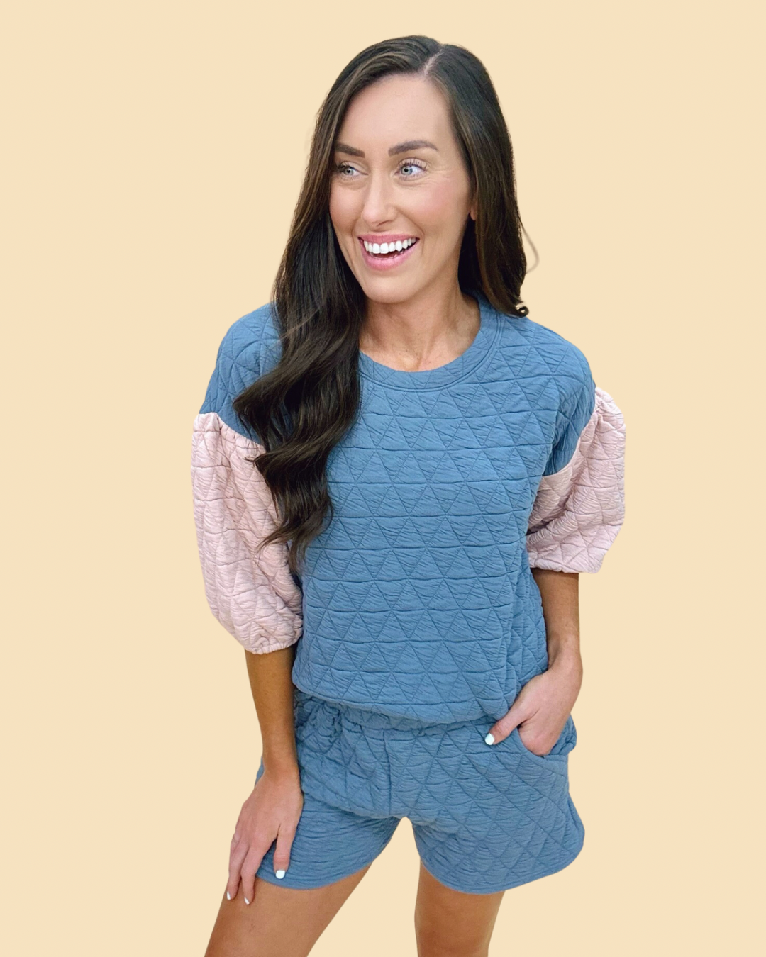 The Quilted Puff Set in Blue Blush-AS