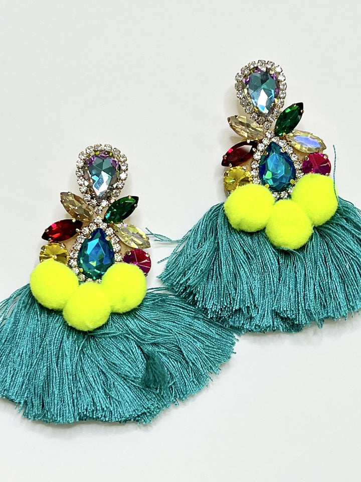 The Teal Pom Earrings