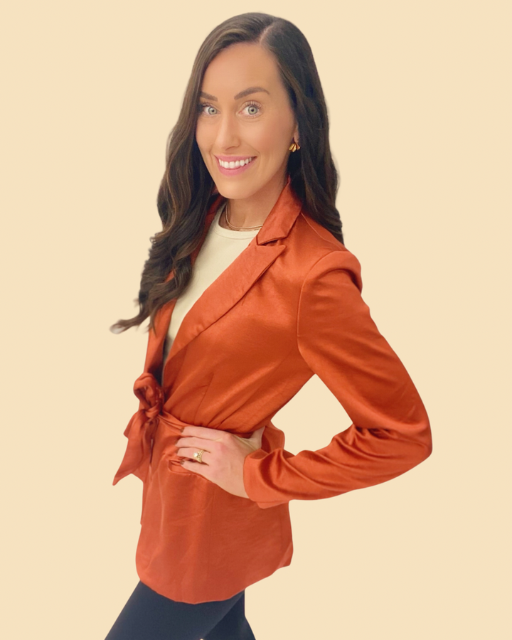 The Satin Tie Blazer in Rust