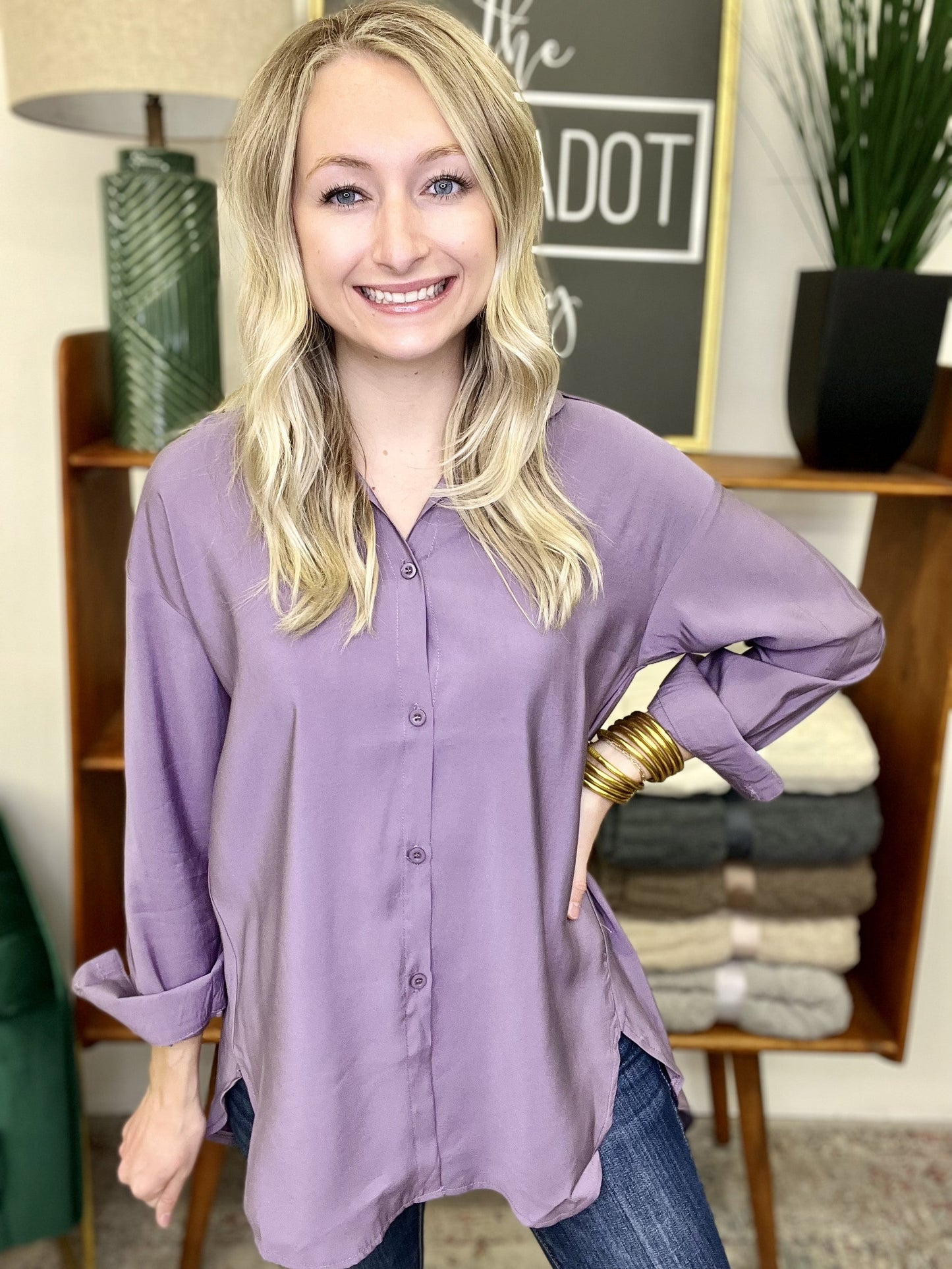 Loose Satin Mulberry Blouse