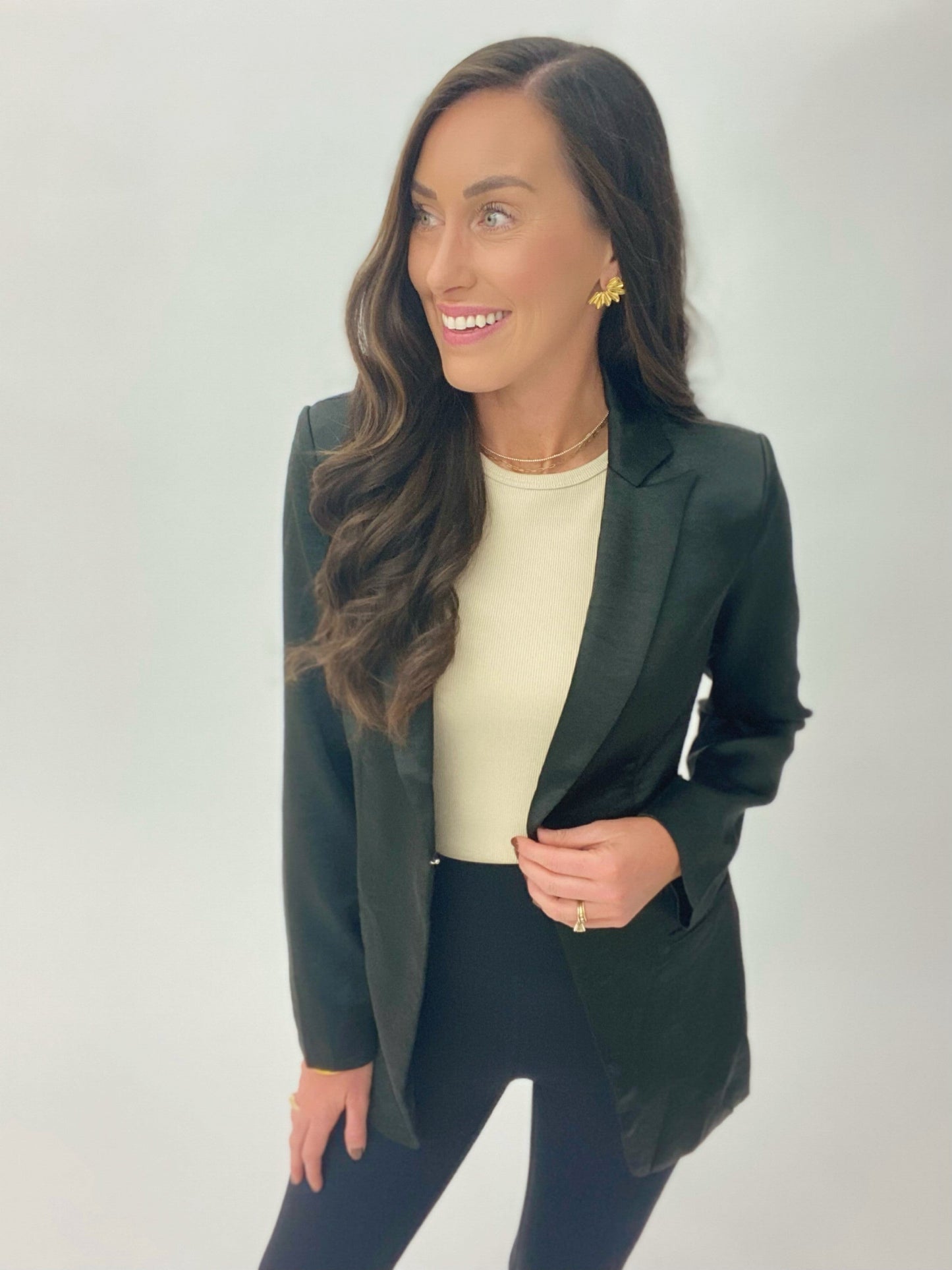 The Satin Tie Blazer in Black