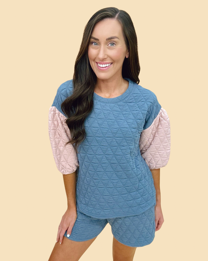 The Quilted Puff Set in Blue Blush-AS