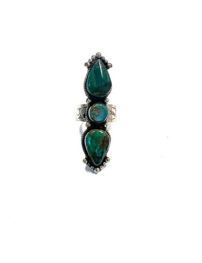 German Silver Turquoise Long Rings