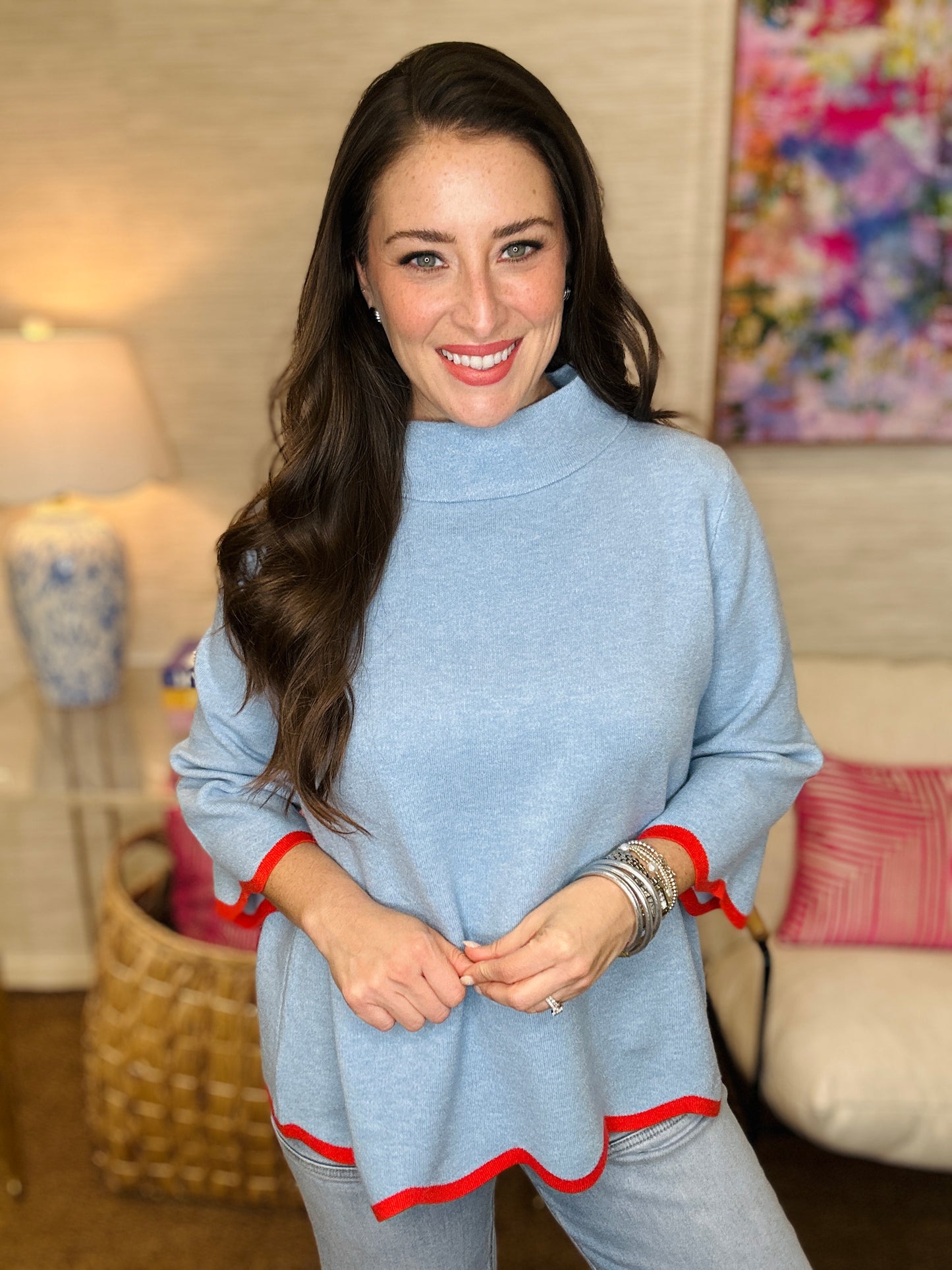 The Scallop Edge Sweater in Blue