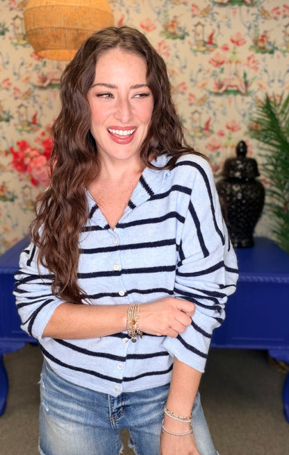 The Worth The Trip Cardigan in Split Stripe
