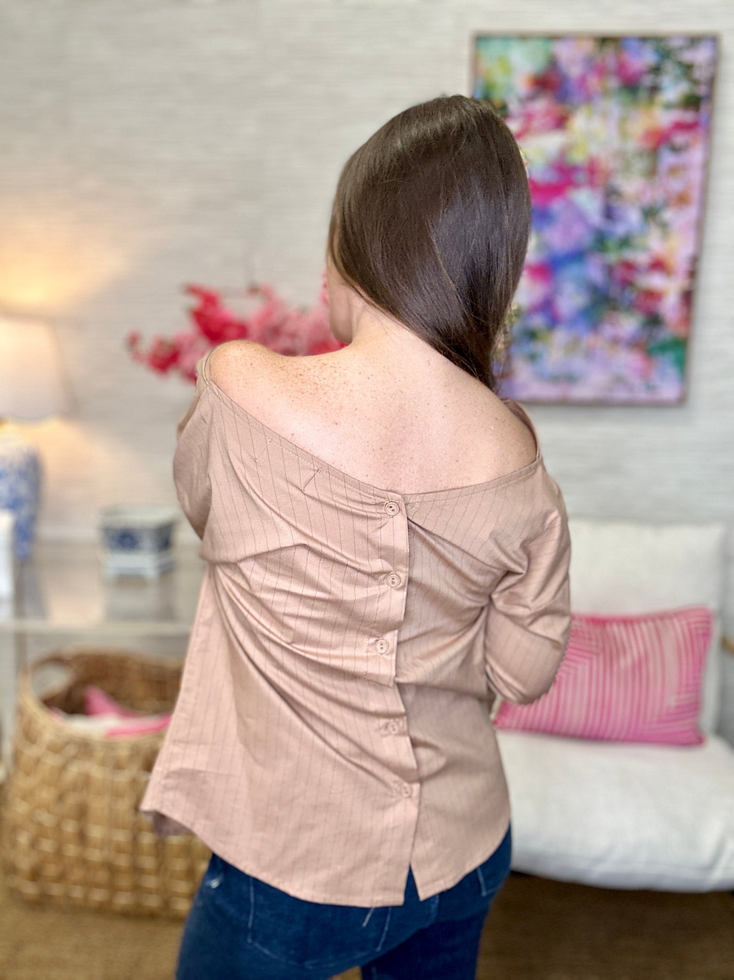 The Camel Pinstripe Skye Top-AS