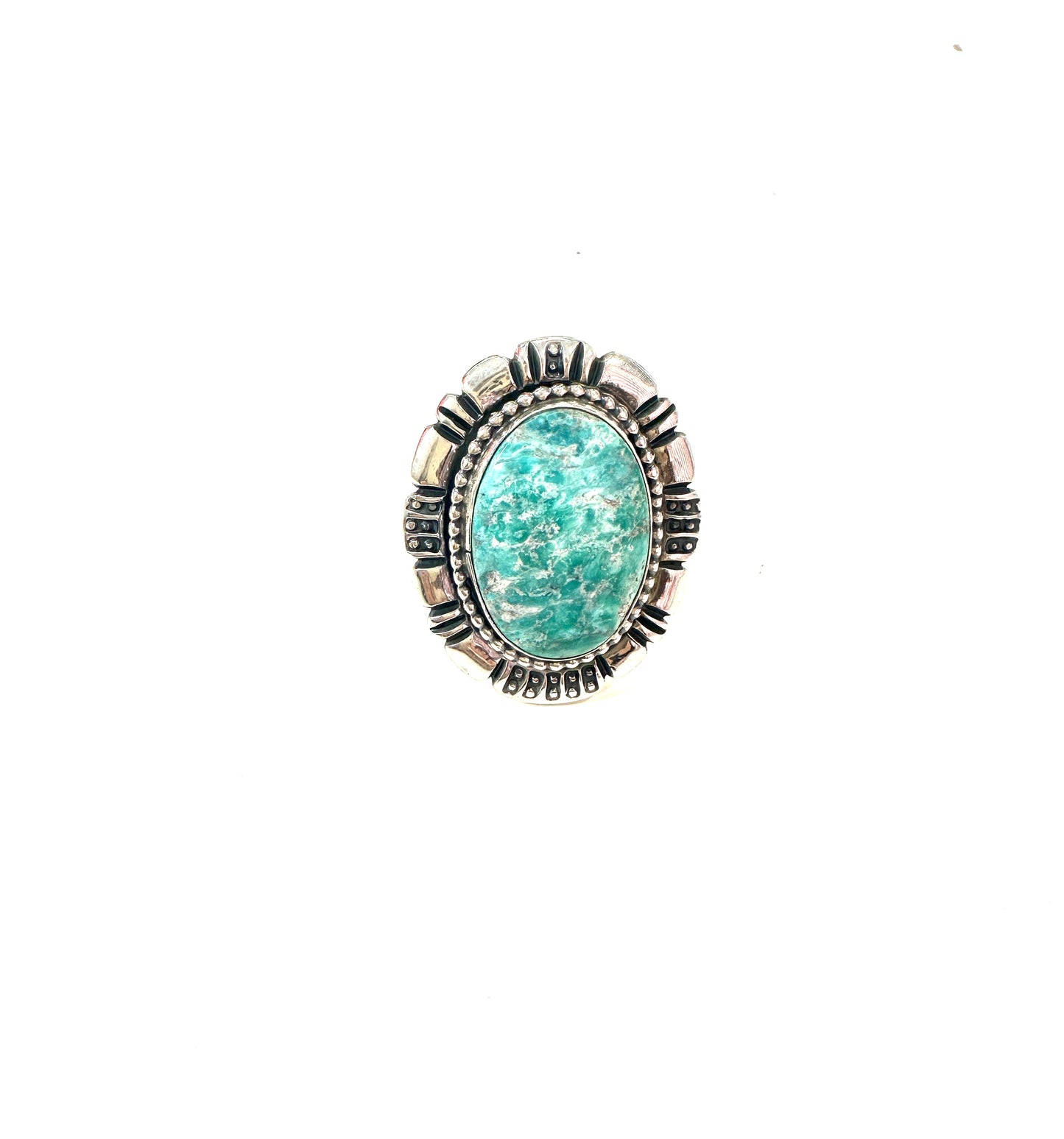 Star Stamped Sterling and Turquoise Oval Ring