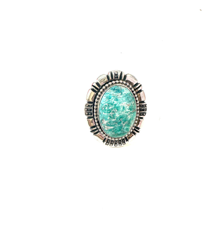 Star Stamped Sterling and Turquoise Oval Ring