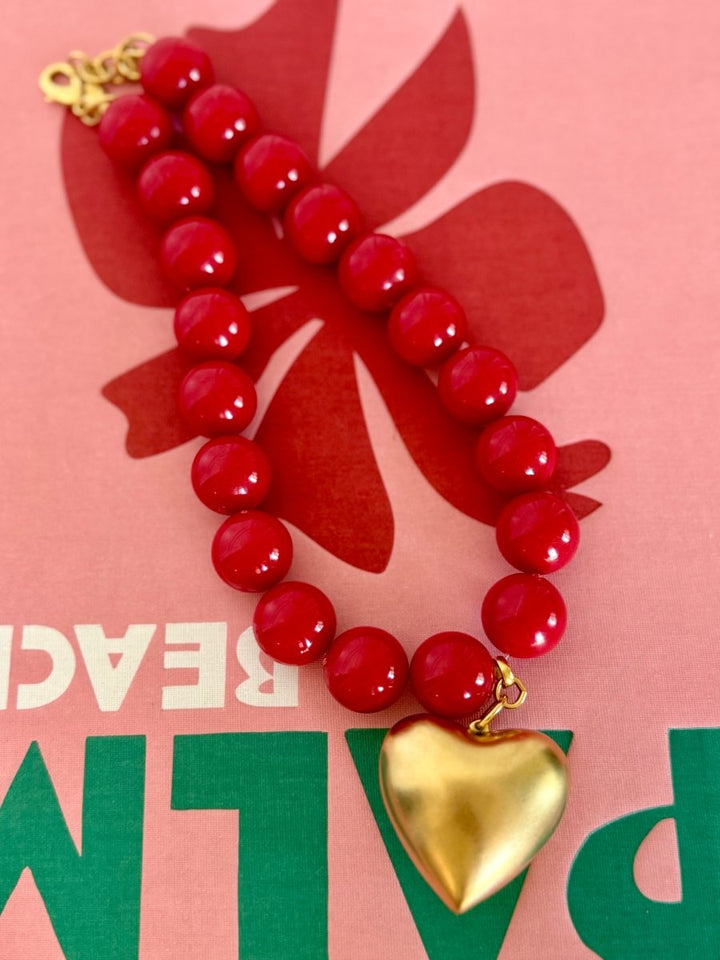 Yochi Marble Heart Necklace in Red
