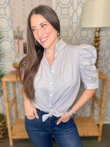 The Navy Pinstripe Adia Top-AS