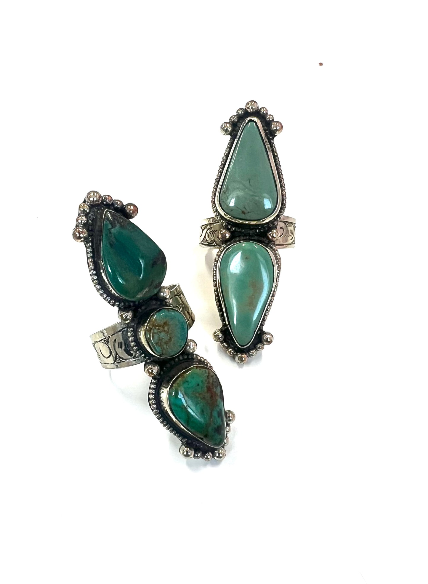 German Silver Turquoise Long Rings