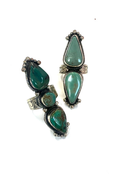 German Silver Turquoise Long Rings