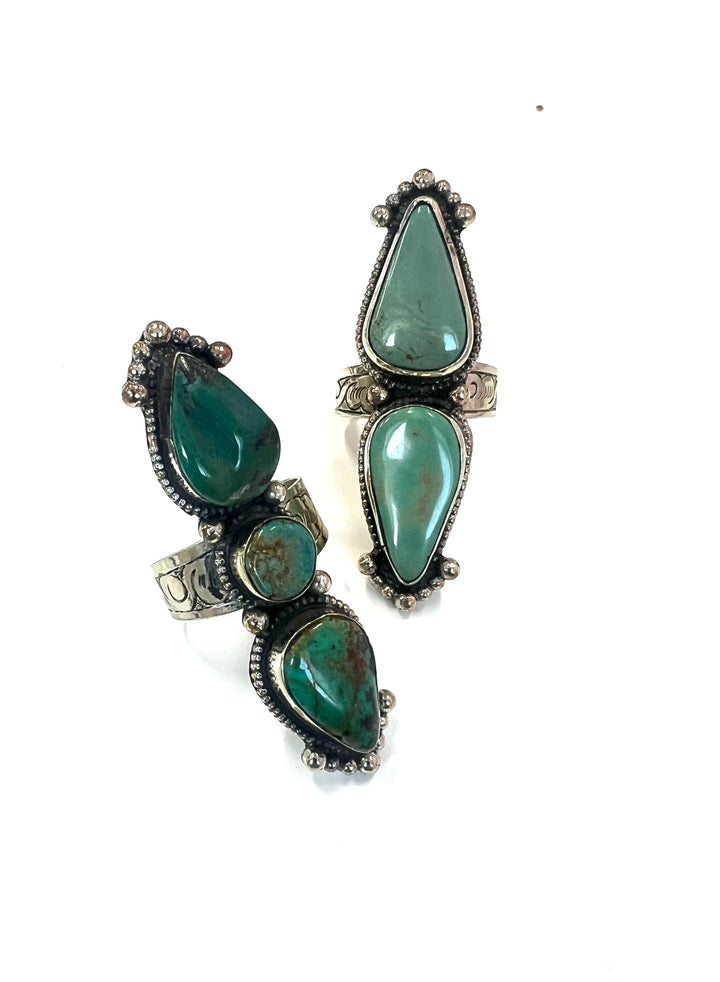 German Silver Turquoise Long Rings