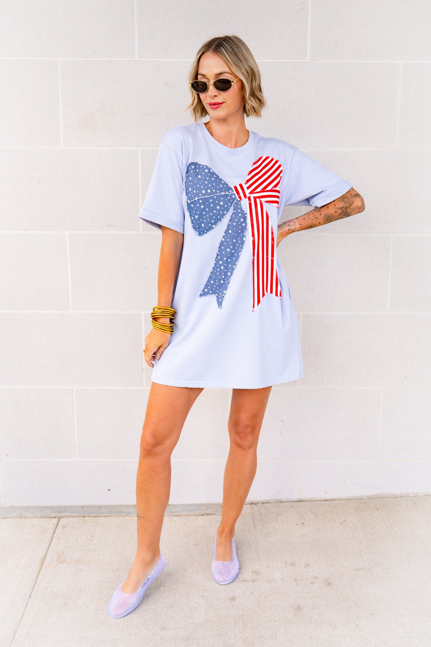 The USA Bow T-Shirt Dress in Sky
