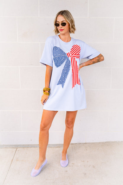 The USA Bow T-Shirt Dress in Sky