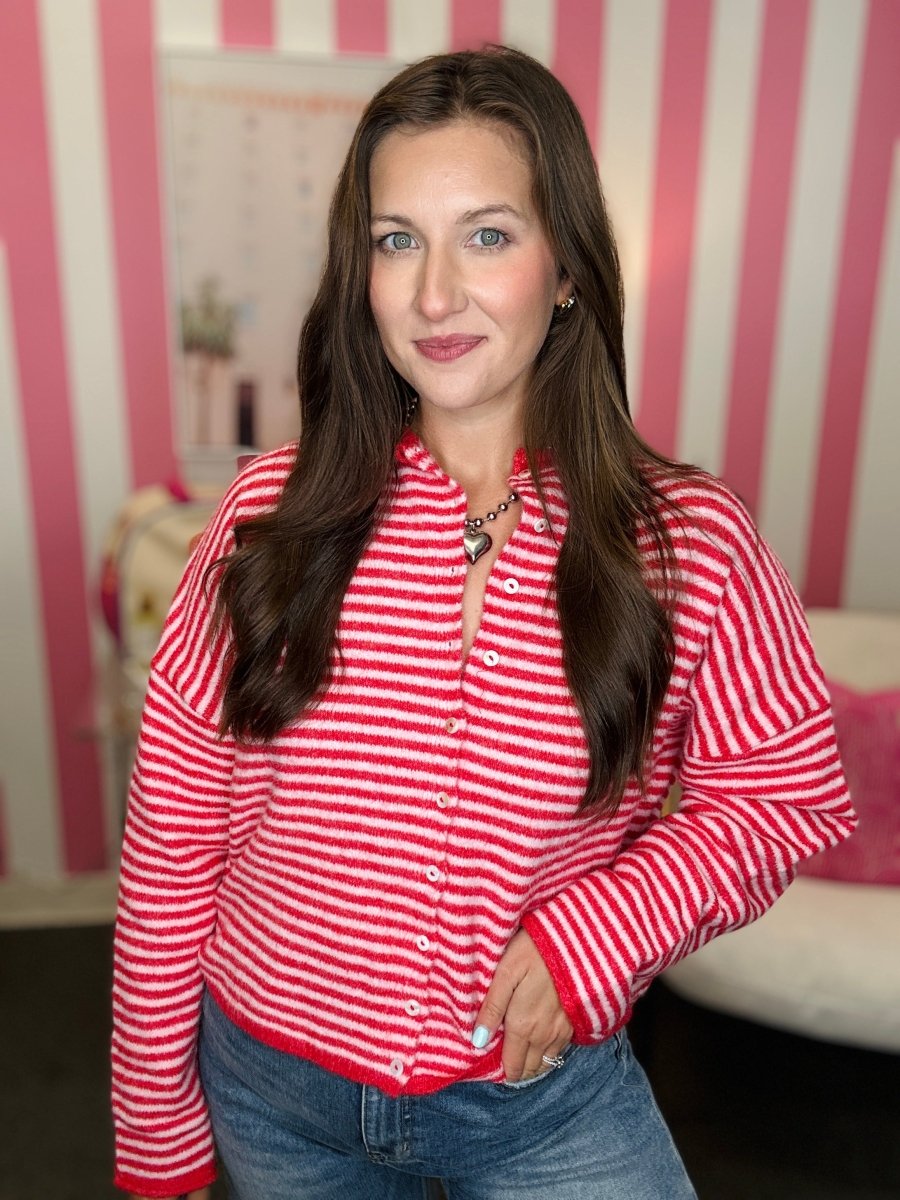 The Worth The Trip Cardigan in Thin Stripe- Lots