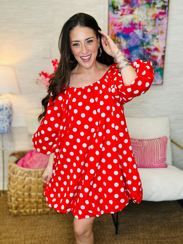 The Polkadot Puff Dress in Red
