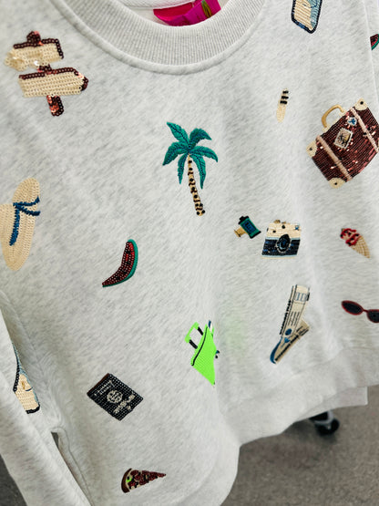 QOS Grey Multi Travel Icon Sweatshirt