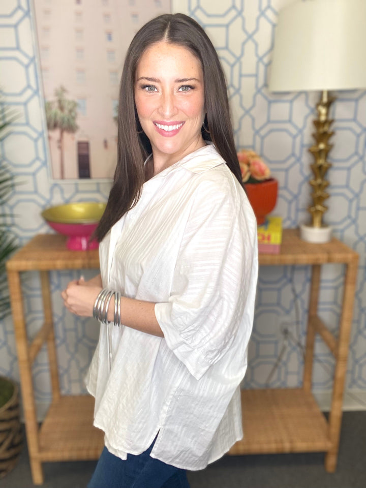 The White Lurex Stripe Arizona Top-AS