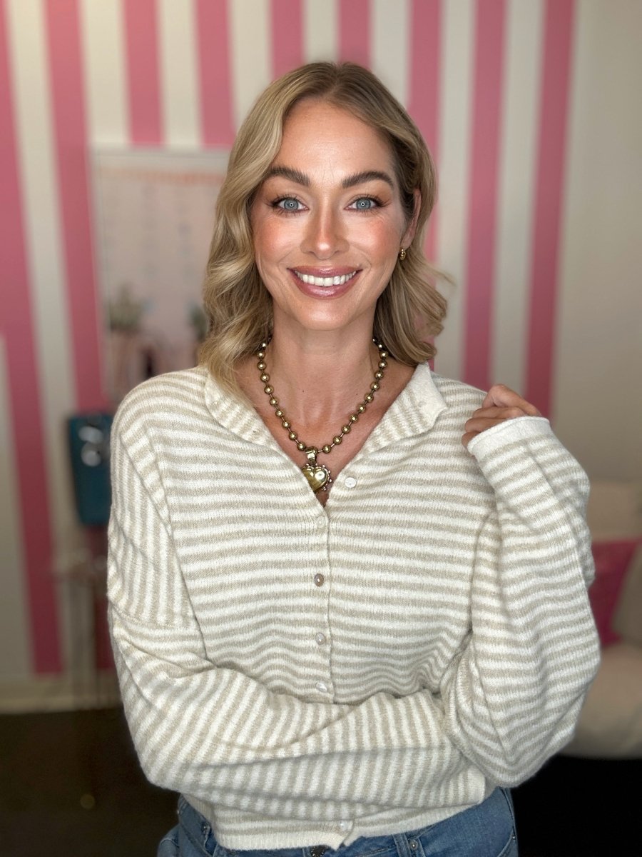 The Worth The Trip Cardigan in Thin Stripe- Lots