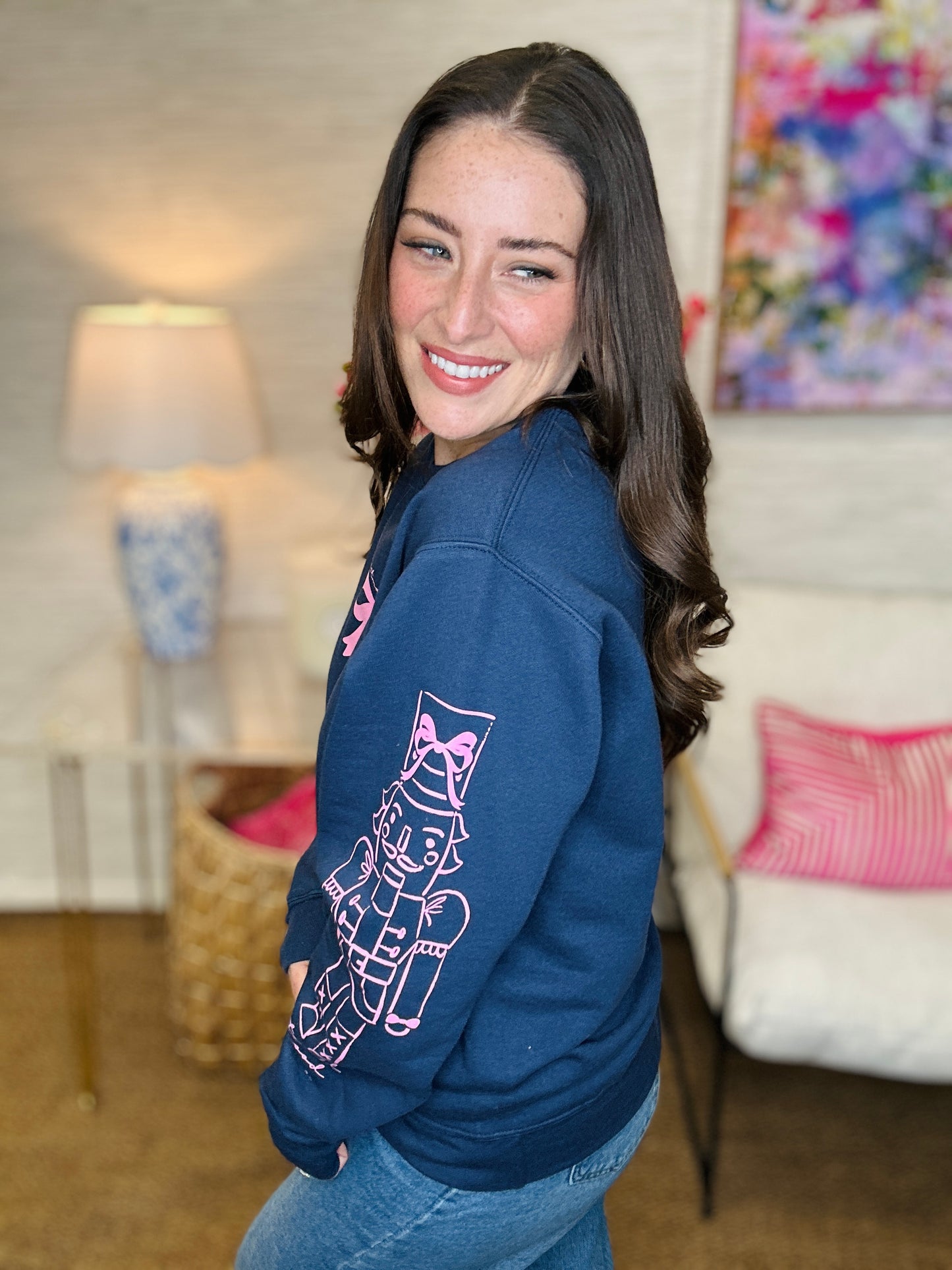 Nutcracker Bows Navy Sweatshirt