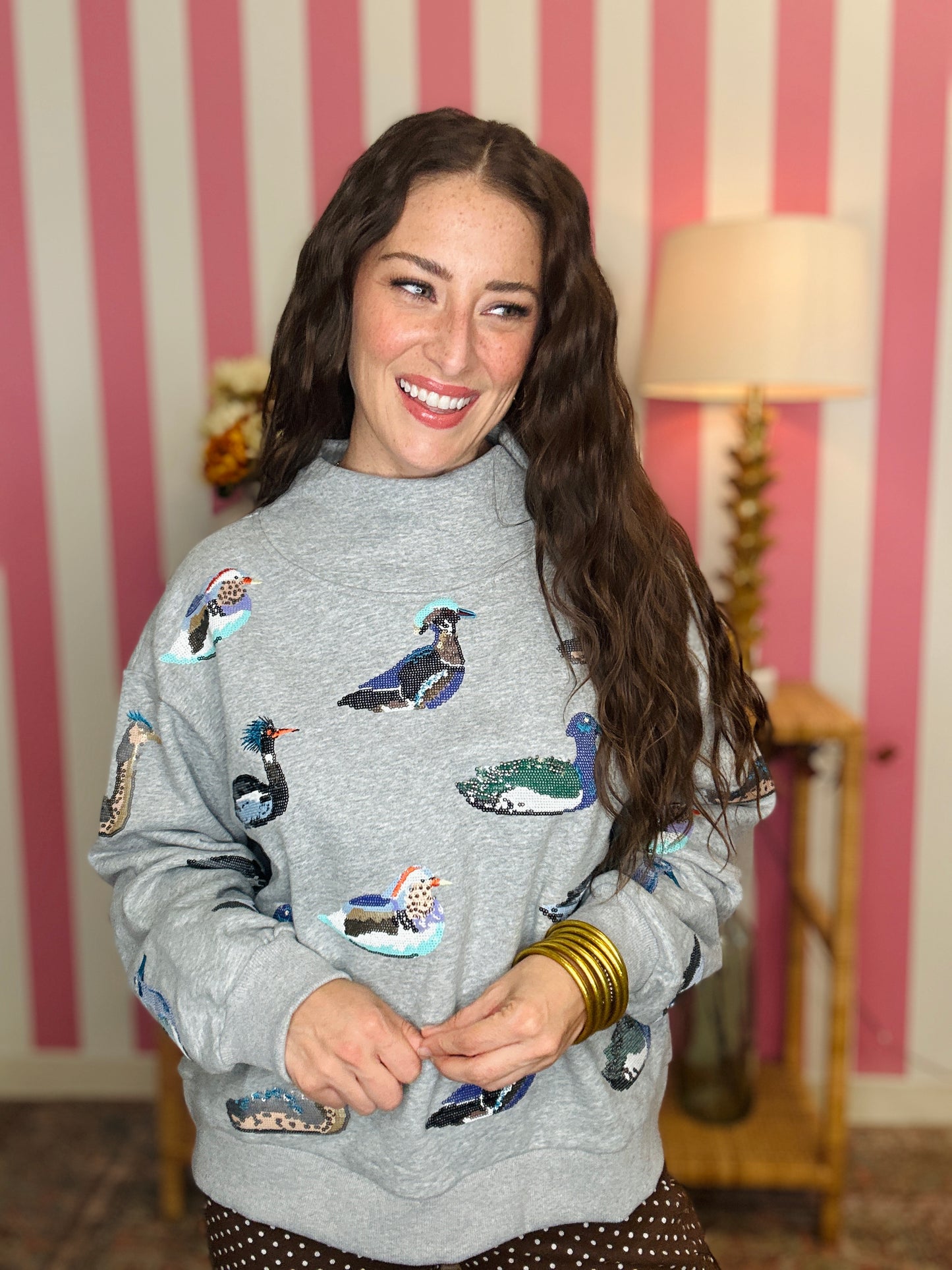 QOS Dark Grey Multi Duck Mockneck Sweatshirt