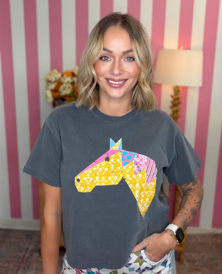 P&P Quilted Horse Crop Tee