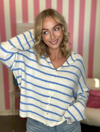 The Worth The Trip Cardigan in Split Stripe