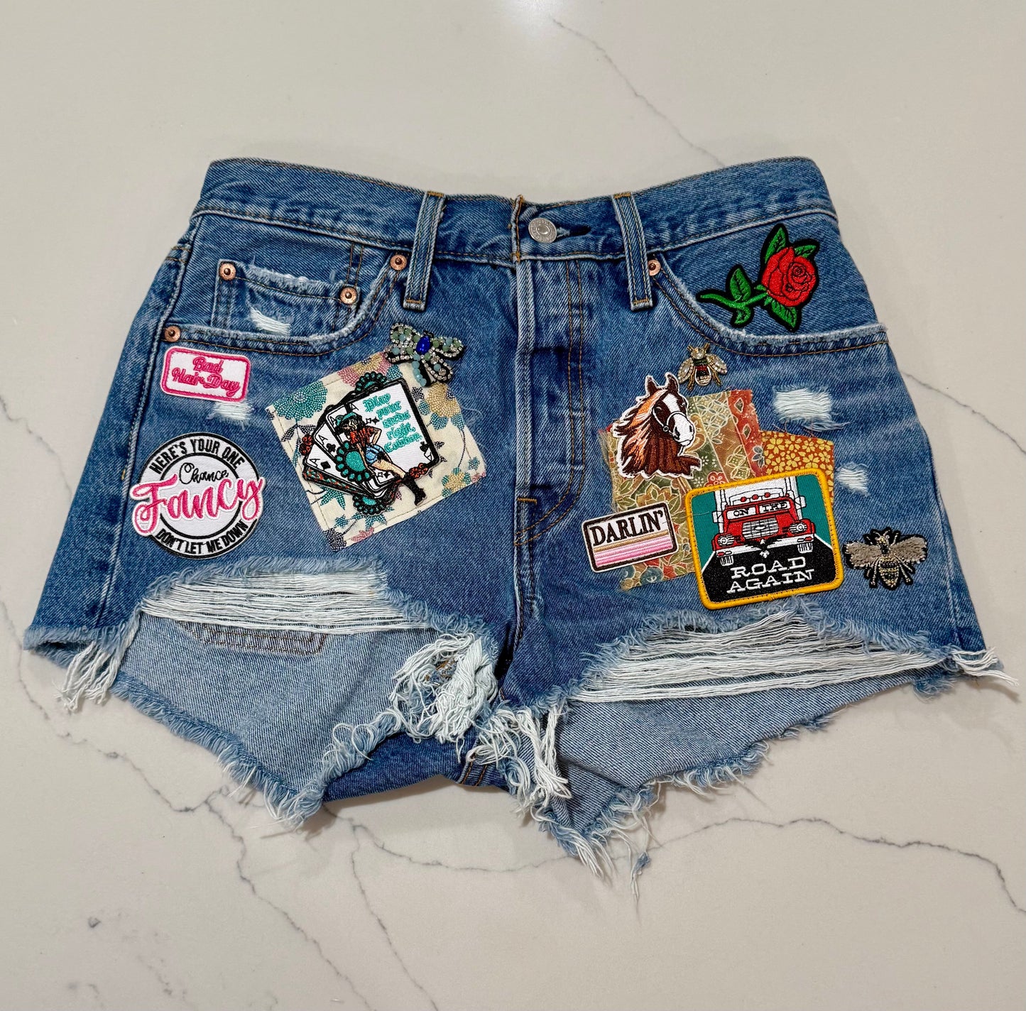 One of a Kind Vintage Patch Shorts
