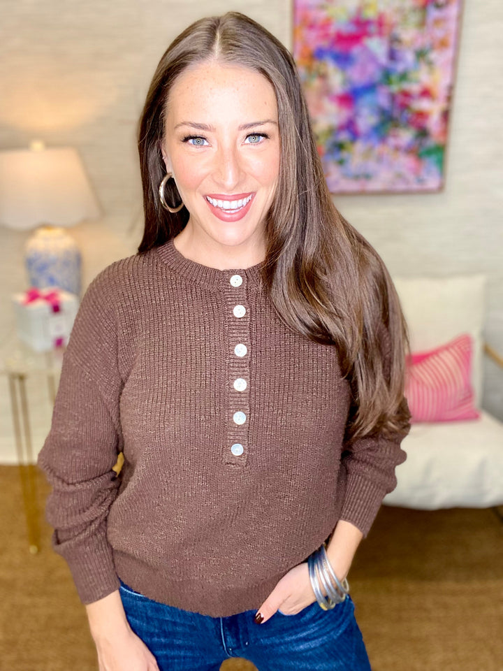The Cotton Button Sweater in Brown