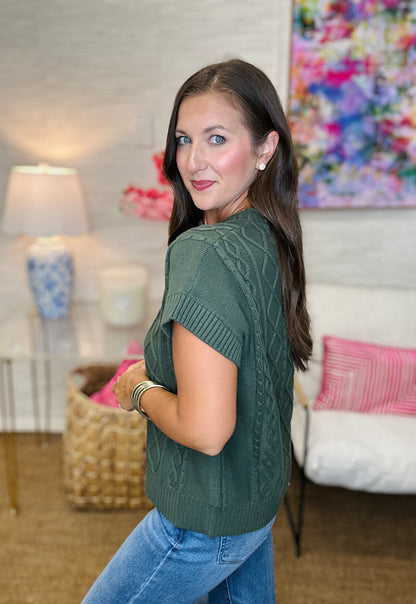 The Cable Sweater in Olive