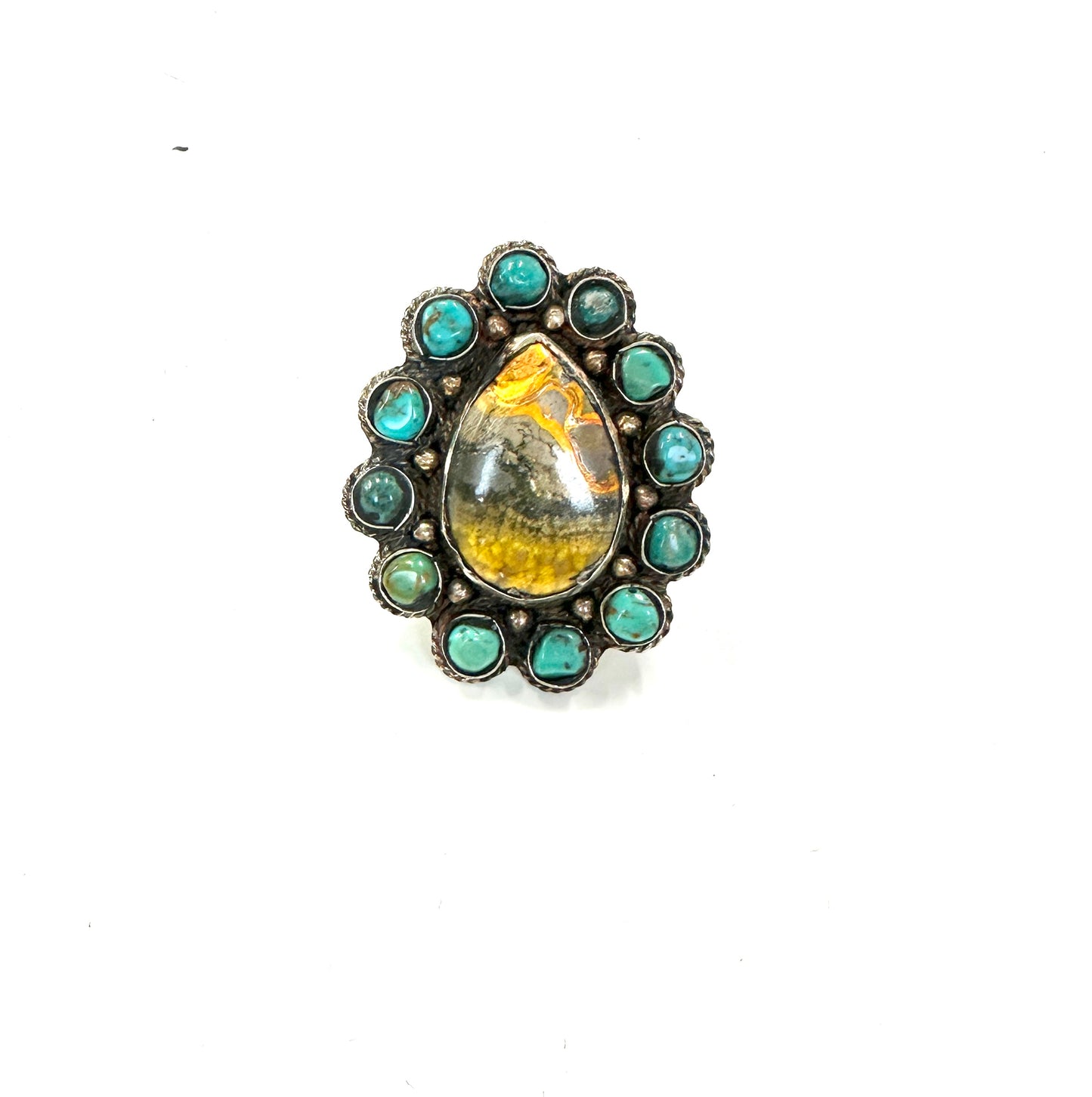 German Silver Turquoise Yellow Teardrop Ring