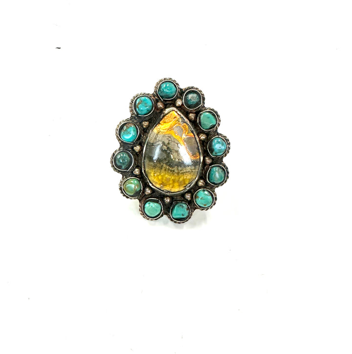 German Silver Turquoise Yellow Teardrop Ring