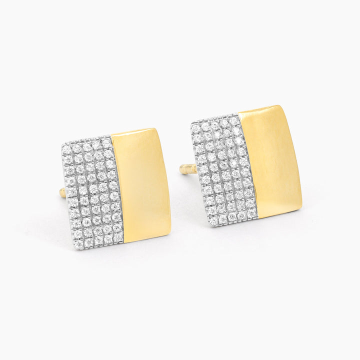 ES Two-Tone Square Stud Earrings in Diamonds and Gold