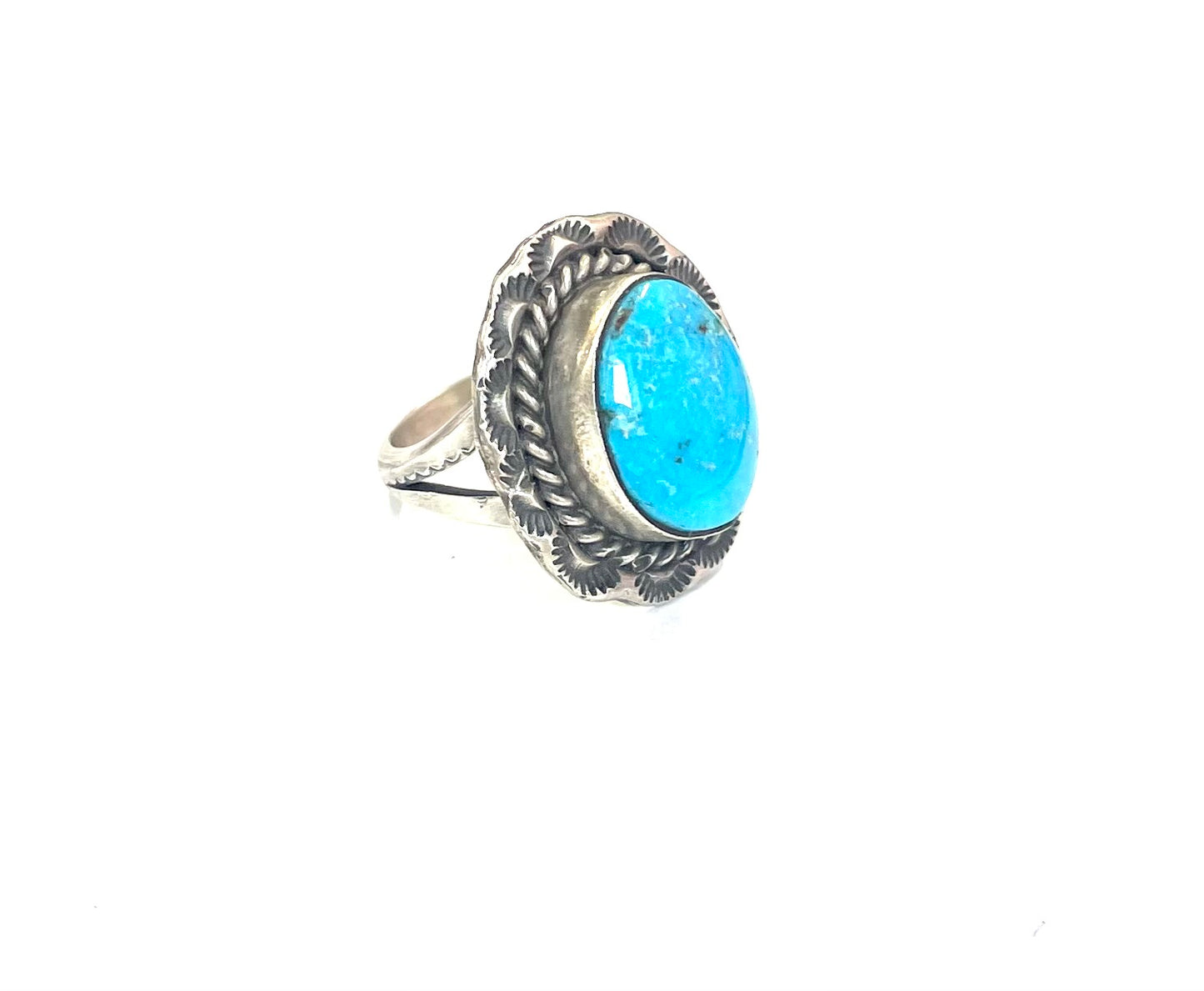 R Sterling and Turquoise Oval Ring