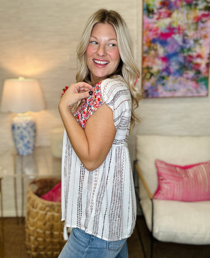 The Multi Ivory Embroidered Top