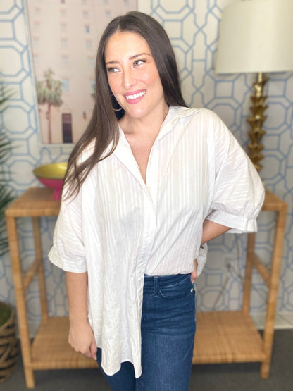The White Lurex Stripe Arizona Top-AS