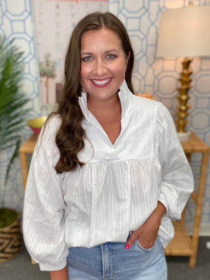 The White Lurex Stripe Morgan Top-AS