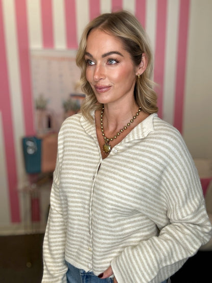 The Worth The Trip Cardigan in Thin Stripe- Lots