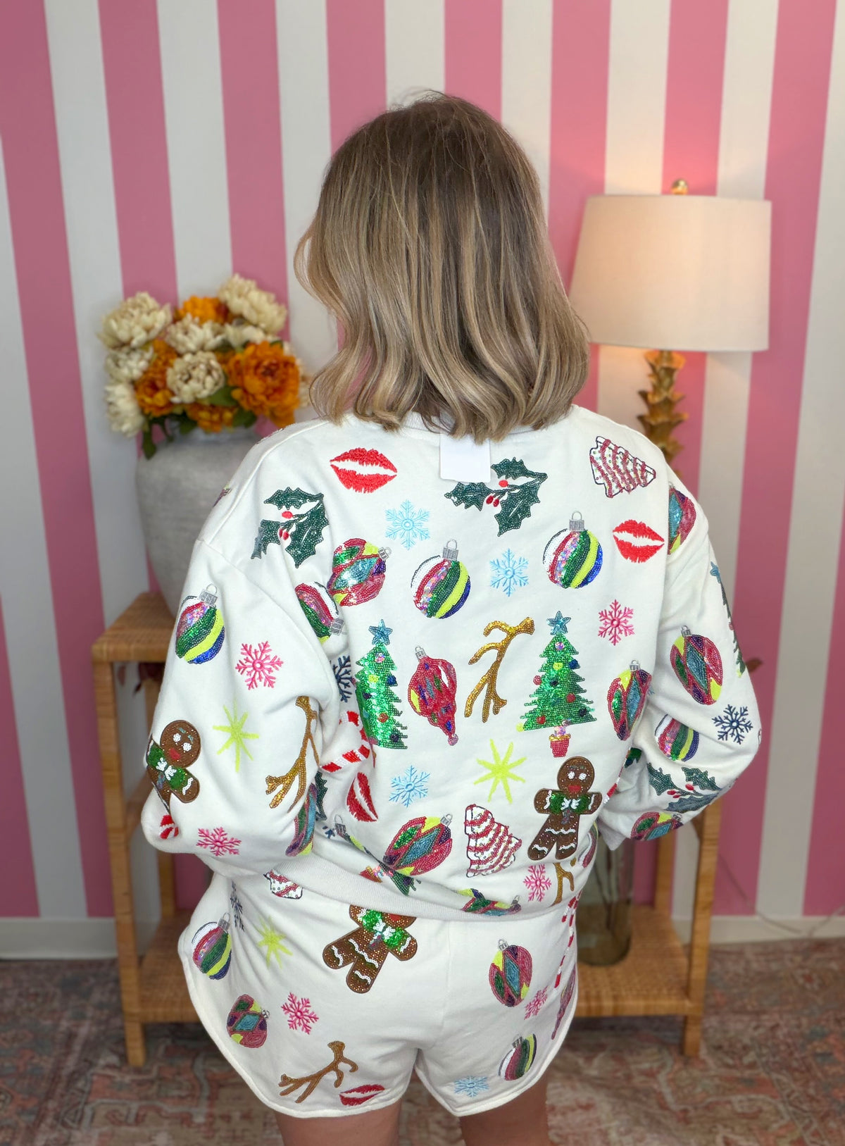 QOS Beige Multi Christmas Icons Shorts