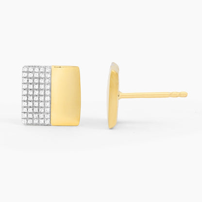 ES Two-Tone Square Stud Earrings in Diamonds and Gold