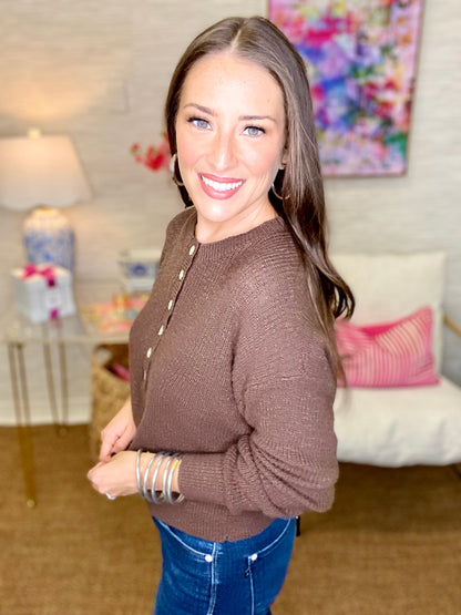 The Cotton Button Sweater in Brown