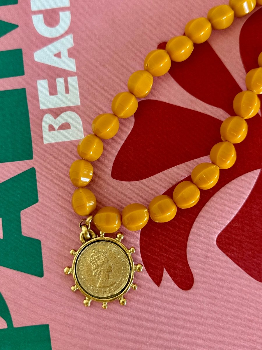 Yochi Yellow Bead Necklace with Elizabeth Coin