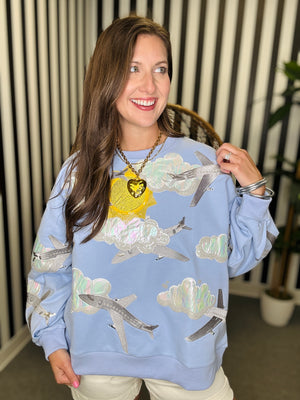 QOS Blue Airplanes In Sky Sweatshirt