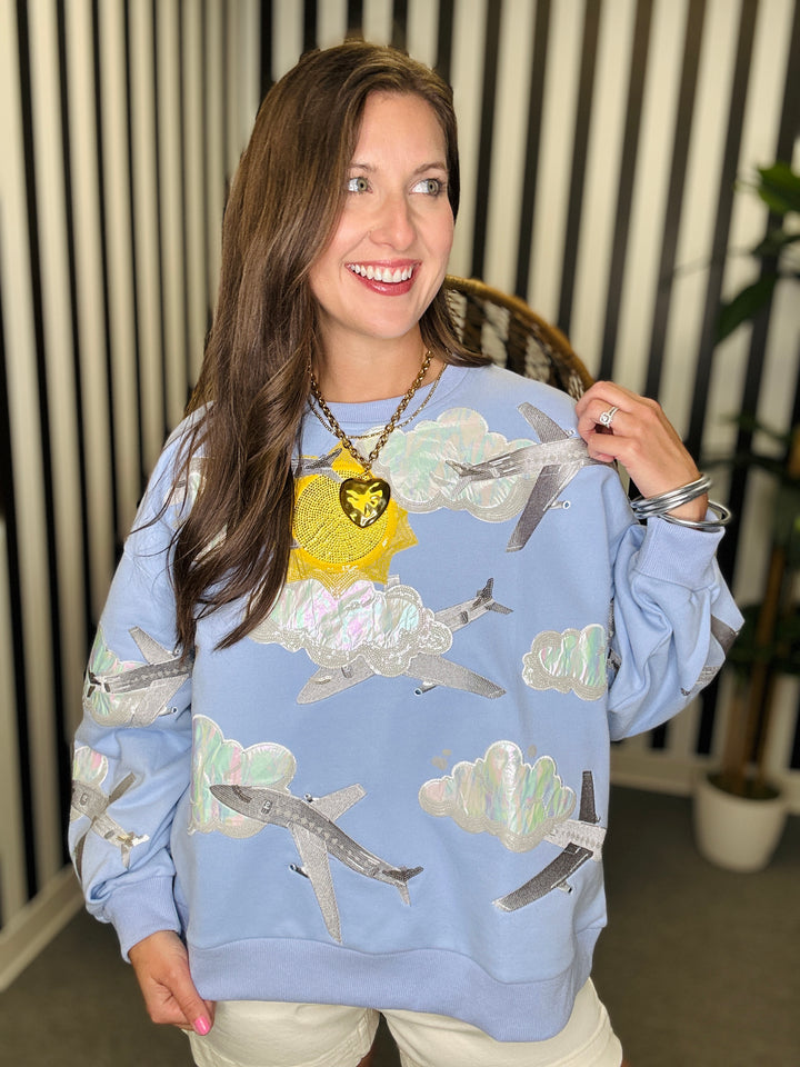 QOS Blue Airplanes In Sky Sweatshirt