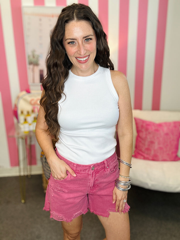 The Mica Boyfriend Shorts in Raspberry