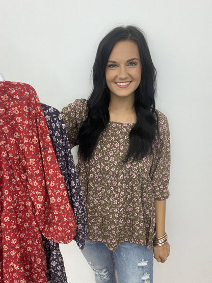 The Boho Floral Top in 3 Colors-All Sizes