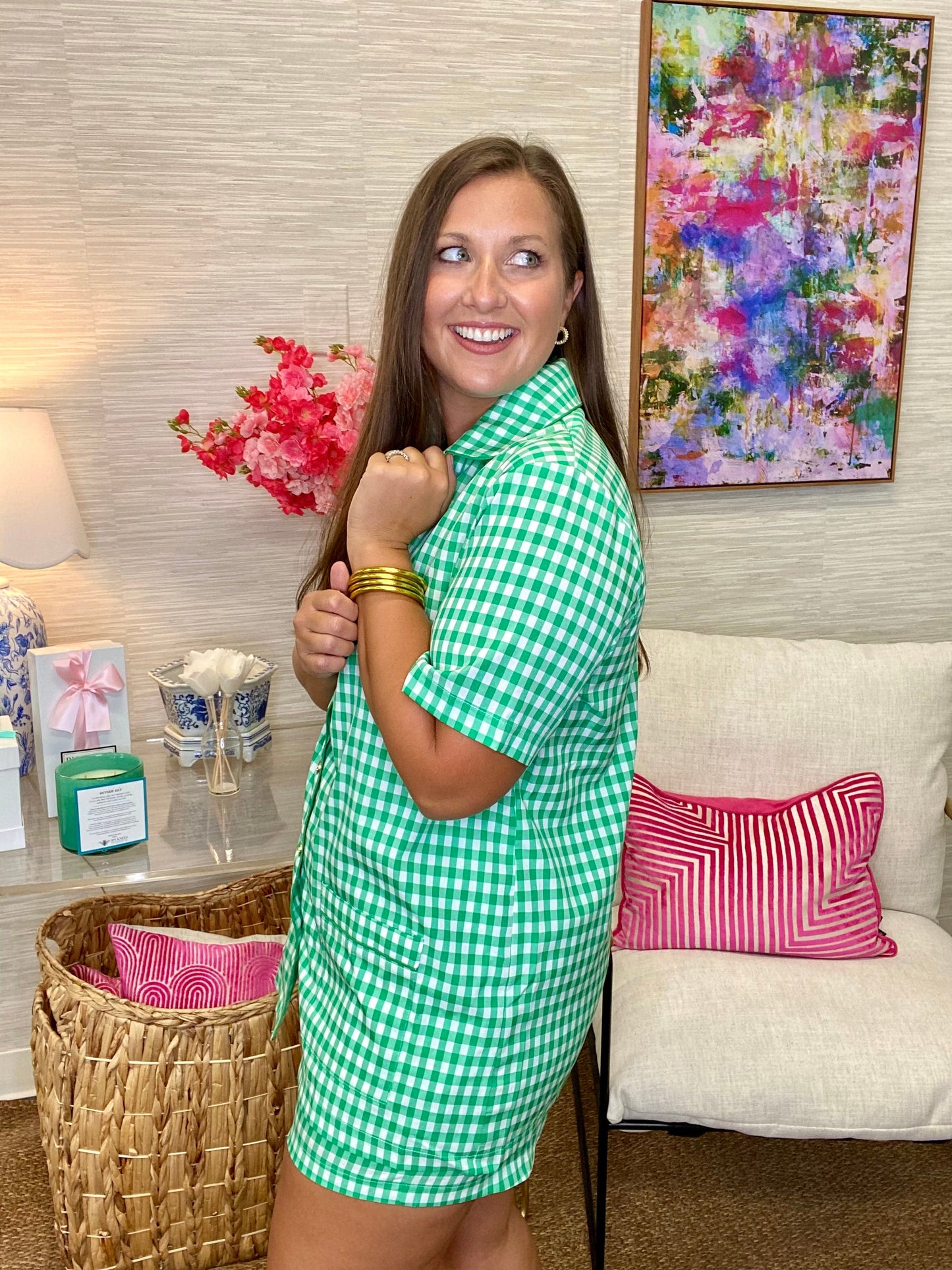 The Buckley Gingham Shorts Set in Green