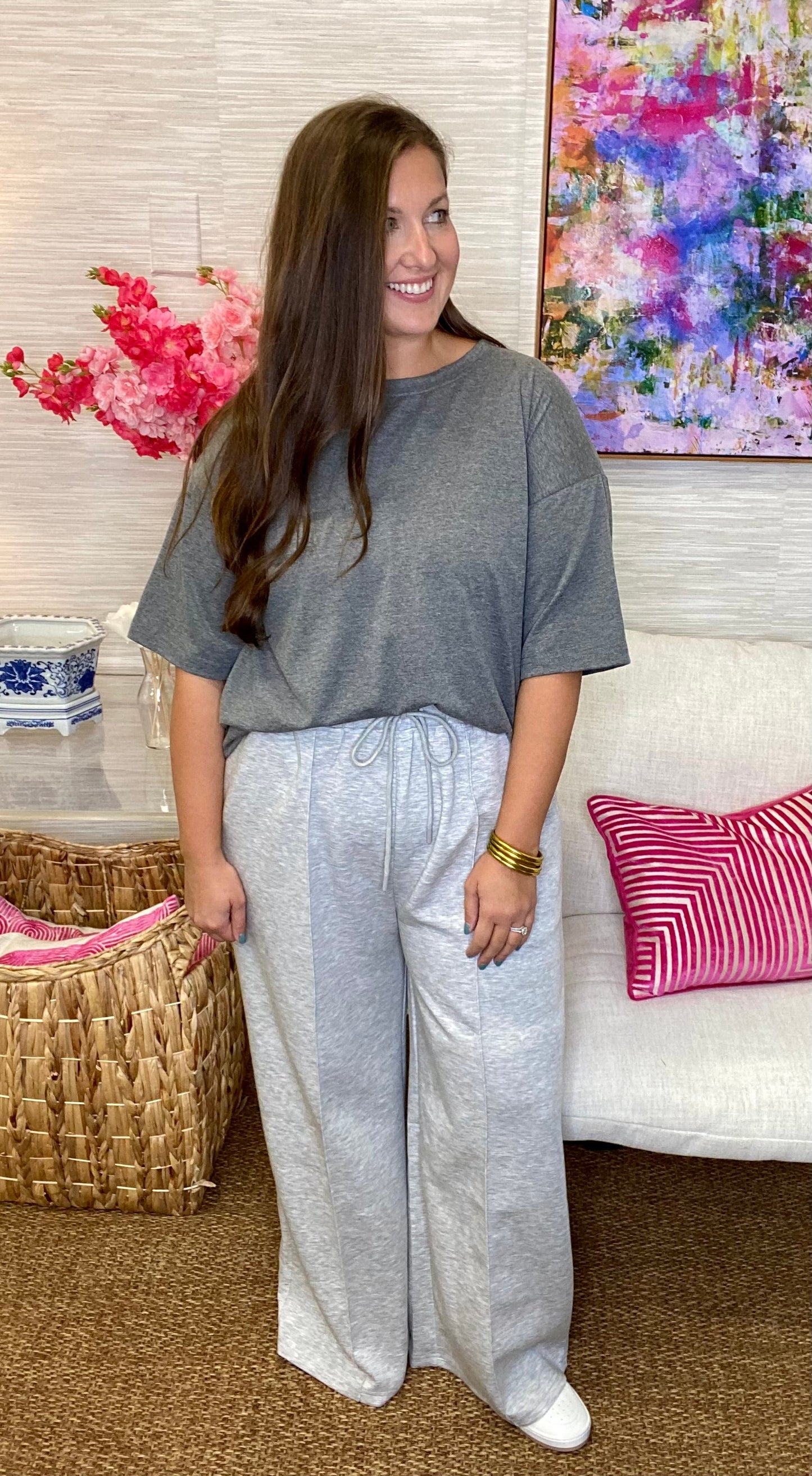 The Heathered Wide Pants-AS