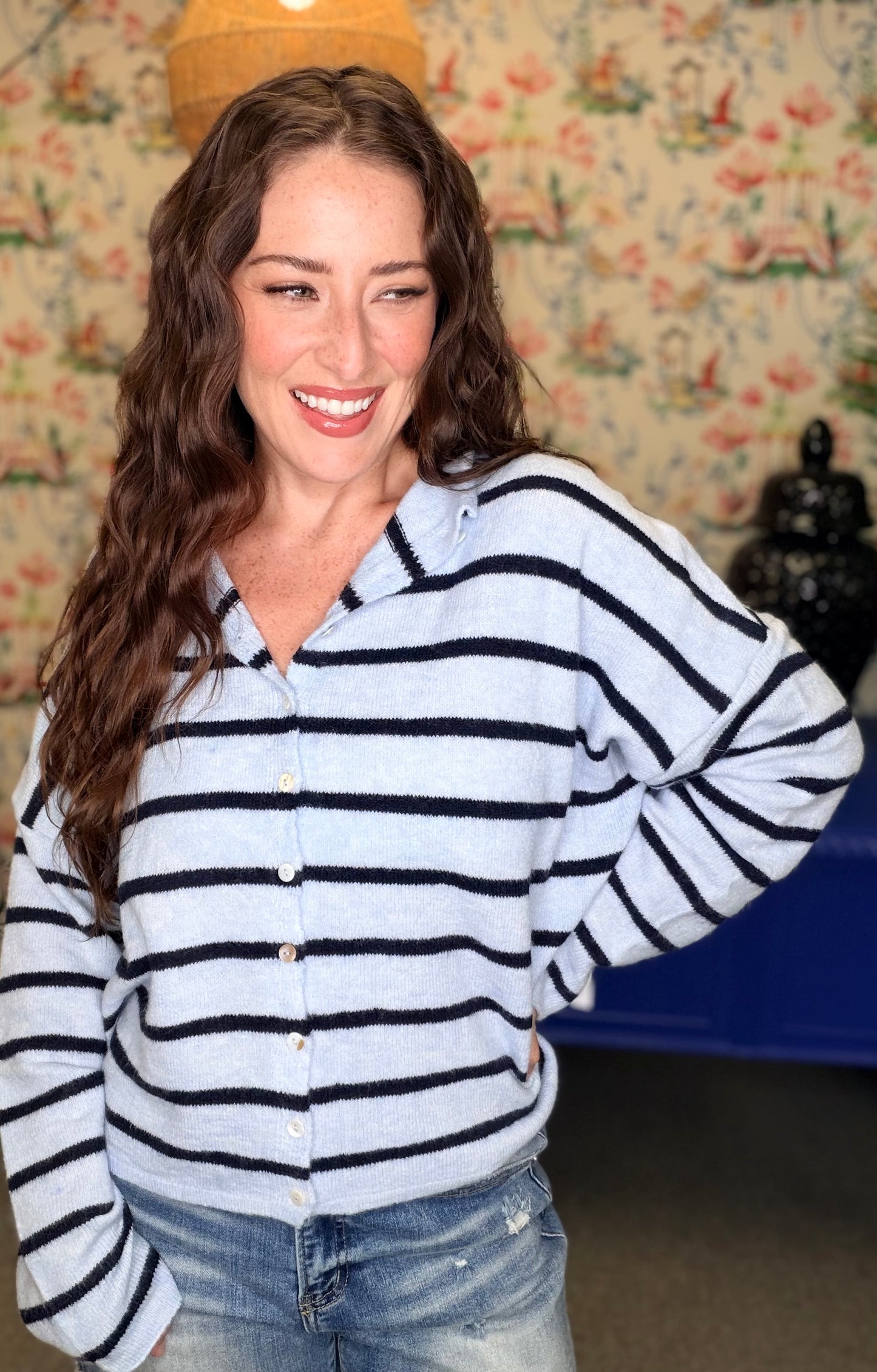 The Worth The Trip Cardigan in Split Stripe